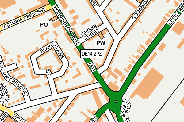 DE14 2PZ map - OS OpenMap – Local (Ordnance Survey)