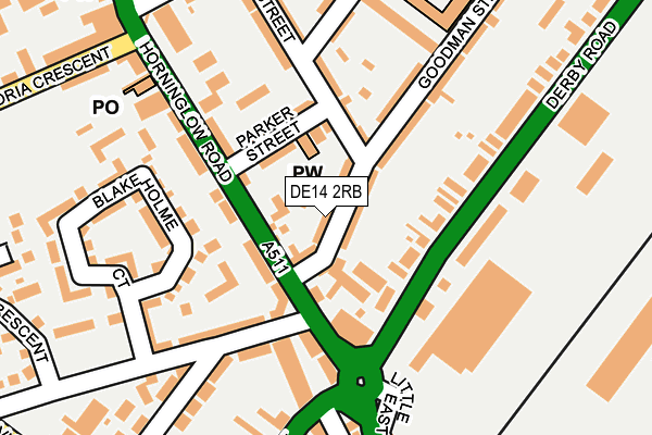 DE14 2RB map - OS OpenMap – Local (Ordnance Survey)