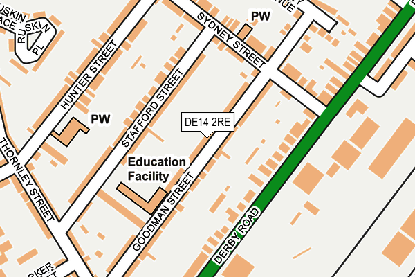 DE14 2RE map - OS OpenMap – Local (Ordnance Survey)
