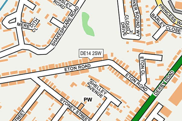 DE14 2SW map - OS OpenMap – Local (Ordnance Survey)