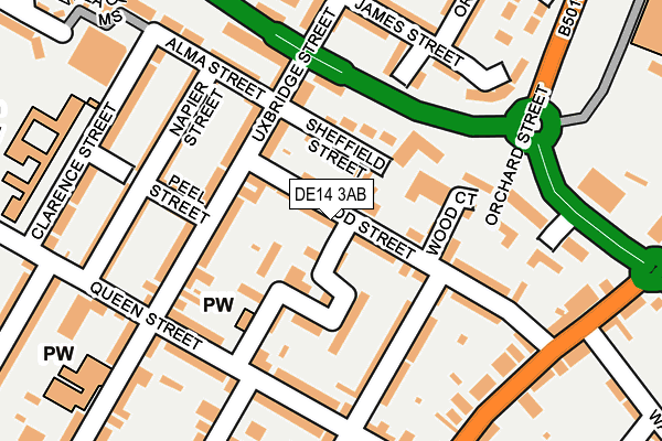 DE14 3AB map - OS OpenMap – Local (Ordnance Survey)