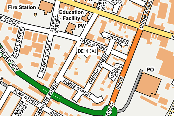 DE14 3AJ map - OS OpenMap – Local (Ordnance Survey)