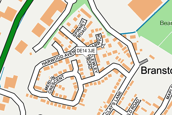 DE14 3JE map - OS OpenMap – Local (Ordnance Survey)