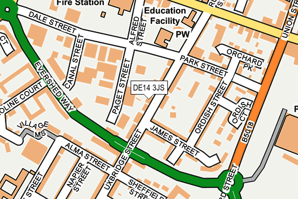 DE14 3JS map - OS OpenMap – Local (Ordnance Survey)