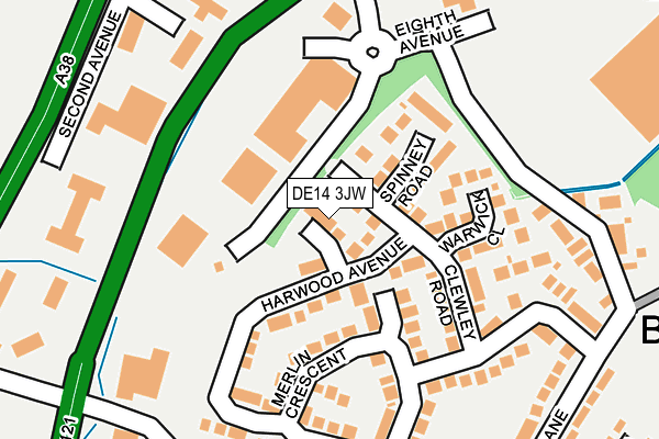 DE14 3JW map - OS OpenMap – Local (Ordnance Survey)