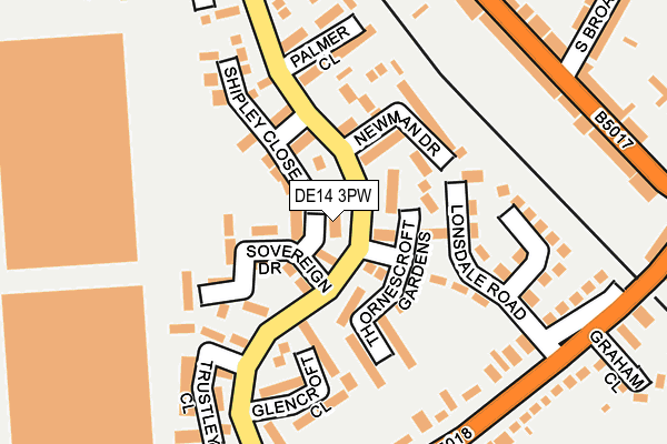 DE14 3PW map - OS OpenMap – Local (Ordnance Survey)