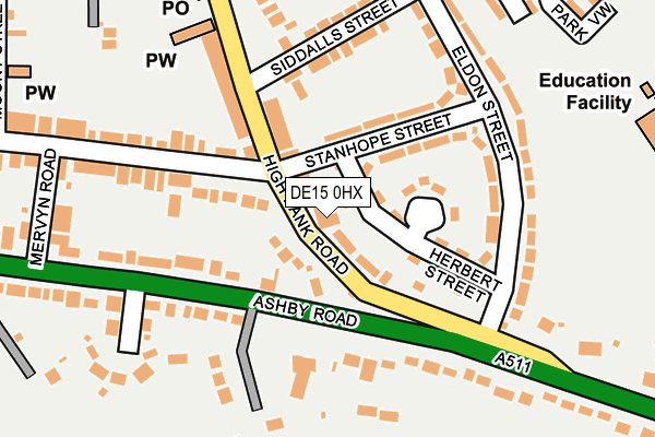 DE15 0HX map - OS OpenMap – Local (Ordnance Survey)