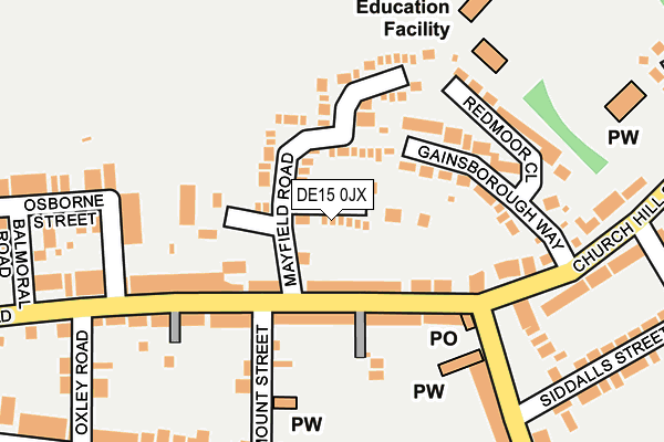 DE15 0JX map - OS OpenMap – Local (Ordnance Survey)