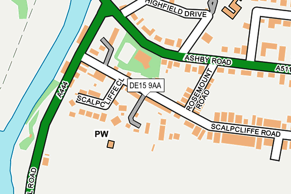 DE15 9AA map - OS OpenMap – Local (Ordnance Survey)