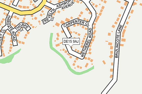 DE15 9AJ map - OS OpenMap – Local (Ordnance Survey)