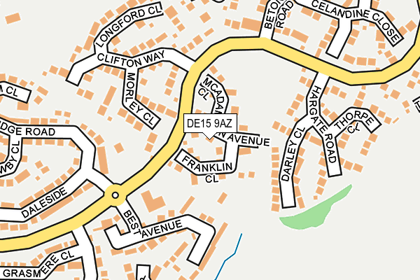 DE15 9AZ map - OS OpenMap – Local (Ordnance Survey)