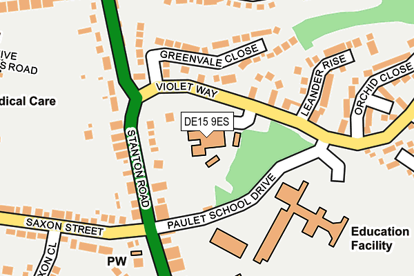 DE15 9ES map - OS OpenMap – Local (Ordnance Survey)