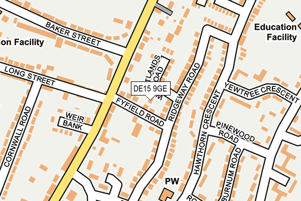 DE15 9GE map - OS OpenMap – Local (Ordnance Survey)
