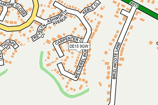 DE15 9GW map - OS OpenMap – Local (Ordnance Survey)