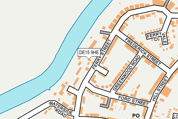 DE15 9HE map - OS OpenMap – Local (Ordnance Survey)