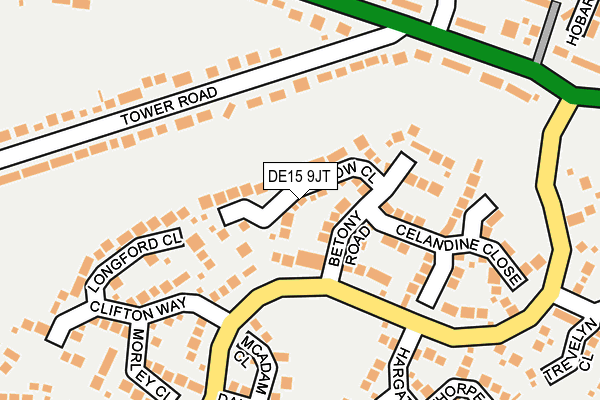 DE15 9JT map - OS OpenMap – Local (Ordnance Survey)