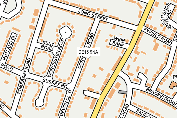DE15 9NA map - OS OpenMap – Local (Ordnance Survey)