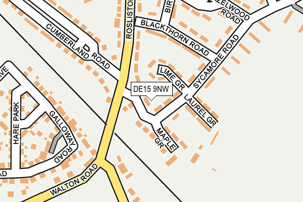 DE15 9NW map - OS OpenMap – Local (Ordnance Survey)