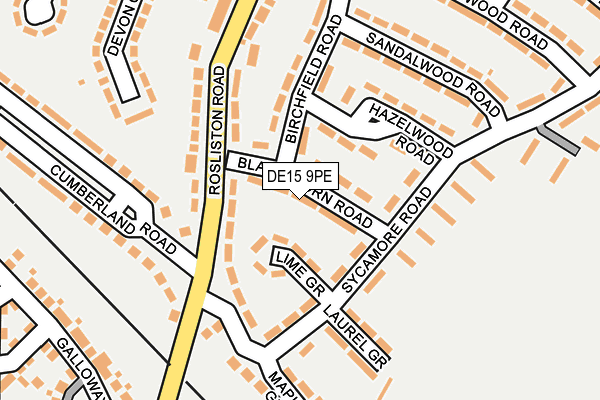 DE15 9PE map - OS OpenMap – Local (Ordnance Survey)