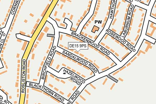 DE15 9PS map - OS OpenMap – Local (Ordnance Survey)