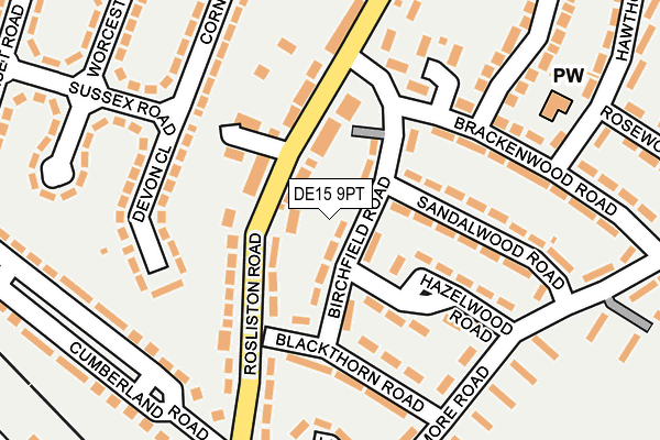 DE15 9PT map - OS OpenMap – Local (Ordnance Survey)