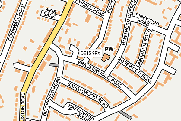 DE15 9PX map - OS OpenMap – Local (Ordnance Survey)