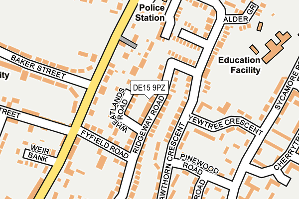 DE15 9PZ map - OS OpenMap – Local (Ordnance Survey)