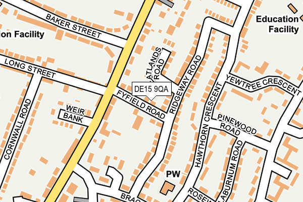DE15 9QA map - OS OpenMap – Local (Ordnance Survey)