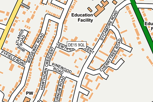 DE15 9QL map - OS OpenMap – Local (Ordnance Survey)