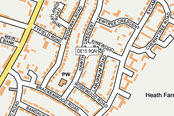 DE15 9QN map - OS OpenMap – Local (Ordnance Survey)