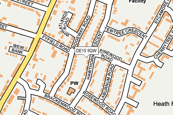 DE15 9QW map - OS OpenMap – Local (Ordnance Survey)