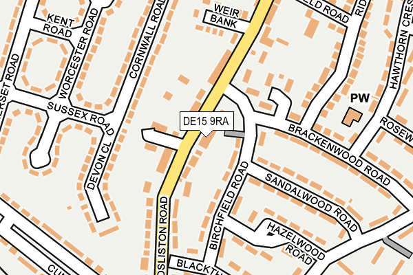 DE15 9RA map - OS OpenMap – Local (Ordnance Survey)