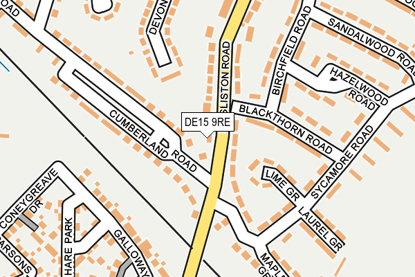 DE15 9RE map - OS OpenMap – Local (Ordnance Survey)