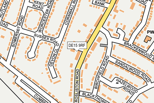DE15 9RF map - OS OpenMap – Local (Ordnance Survey)