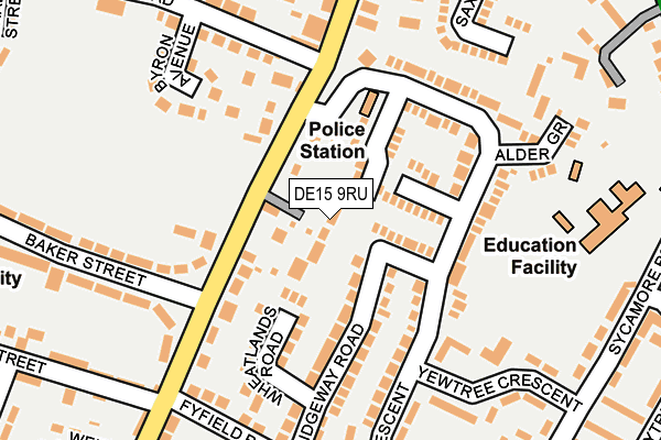 DE15 9RU map - OS OpenMap – Local (Ordnance Survey)