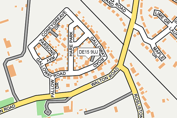 DE15 9UJ map - OS OpenMap – Local (Ordnance Survey)
