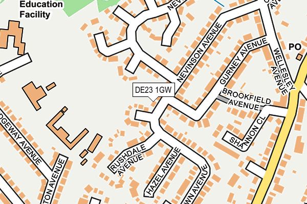 DE23 1GW map - OS OpenMap – Local (Ordnance Survey)