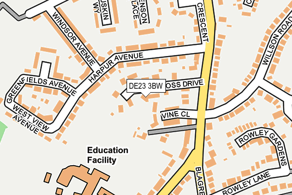 DE23 3BW map - OS OpenMap – Local (Ordnance Survey)