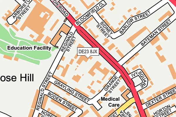 DE23 8JX map - OS OpenMap – Local (Ordnance Survey)