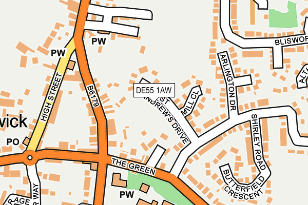 DE55 1AW map - OS OpenMap – Local (Ordnance Survey)