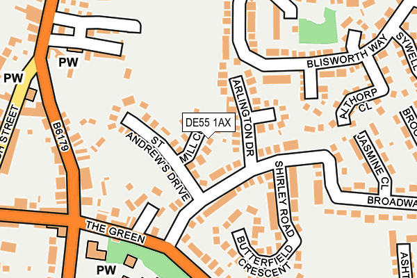 DE55 1AX map - OS OpenMap – Local (Ordnance Survey)