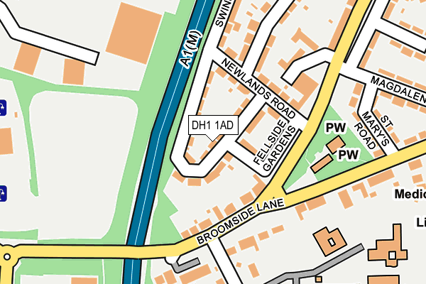 DH1 1AD map - OS OpenMap – Local (Ordnance Survey)