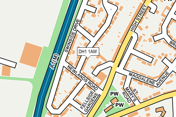 DH1 1AW map - OS OpenMap – Local (Ordnance Survey)