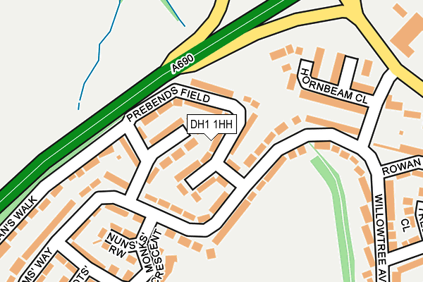 DH1 1HH map - OS OpenMap – Local (Ordnance Survey)