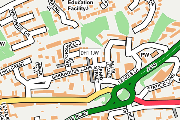 DH1 1JW map - OS OpenMap – Local (Ordnance Survey)
