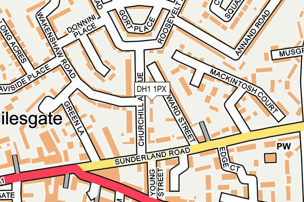 DH1 1PX map - OS OpenMap – Local (Ordnance Survey)