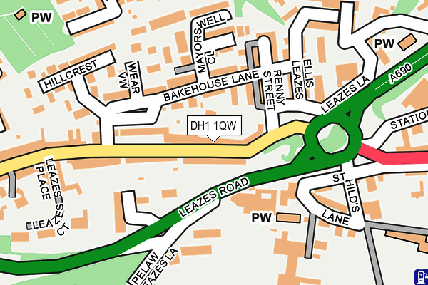 DH1 1QW map - OS OpenMap – Local (Ordnance Survey)