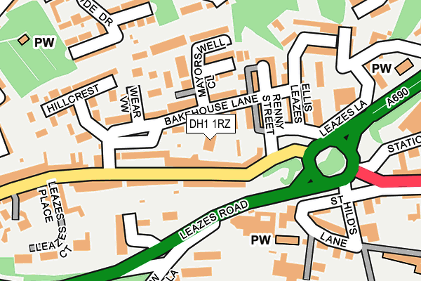 DH1 1RZ map - OS OpenMap – Local (Ordnance Survey)