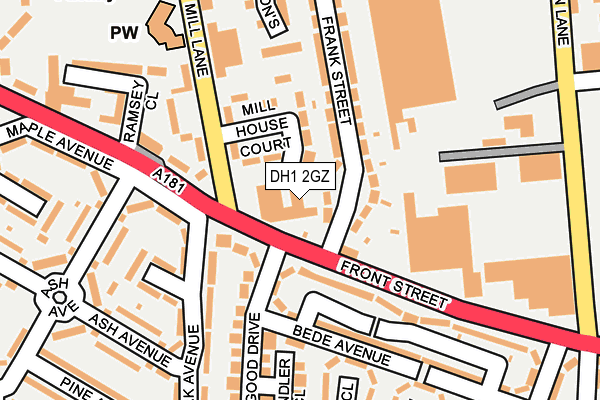 DH1 2GZ map - OS OpenMap – Local (Ordnance Survey)