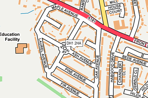 DH1 2HA map - OS OpenMap – Local (Ordnance Survey)